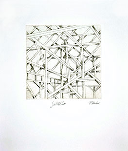 Radierung "Gebälker" aus der Radierfolge "Gewerke" (2016)